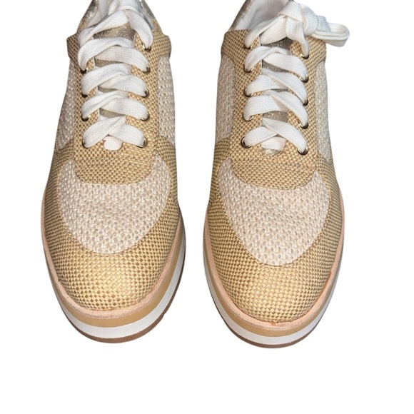 Donald Pliner Sneaker Platform Wedge Woven Raffia Natural Metallic Tan Sz 6 NWT - Picture 3 of 6